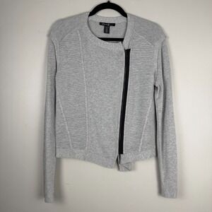Kenneth Cole Sweater Women's Small Gray Knitted Long Sleeve Asymmetrical Zip